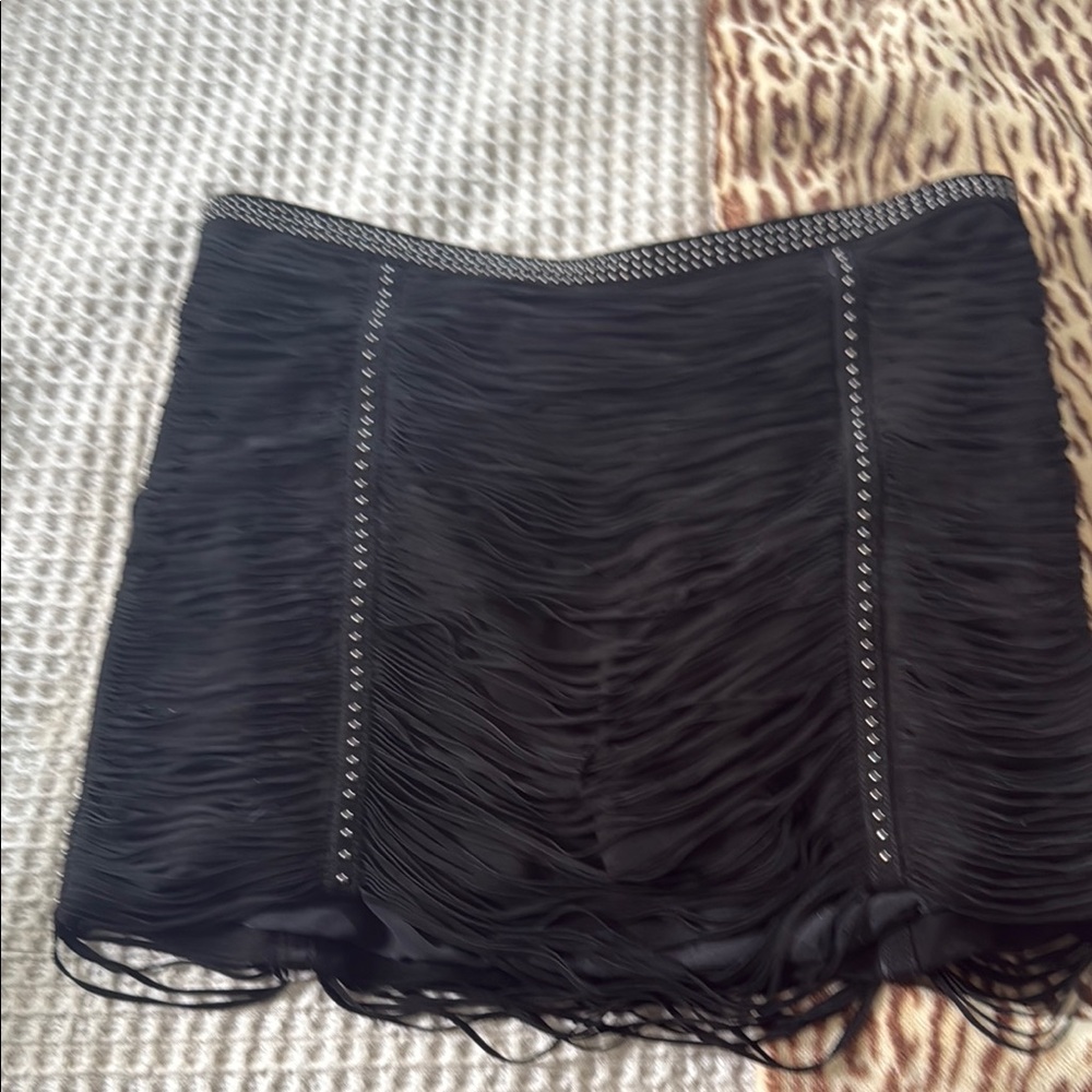 Haute Hippie Suede Fringe Studded Black Mini Skirt. EUC!